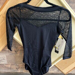 Lace 3/4 Sleeve Black Adult Leotard - NEW
